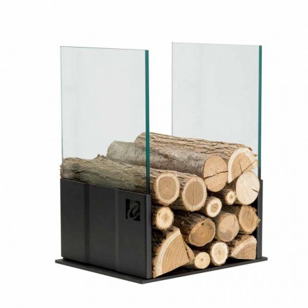 Support de bois de chauffage en verre et acier pour foyer PVP Viadurini