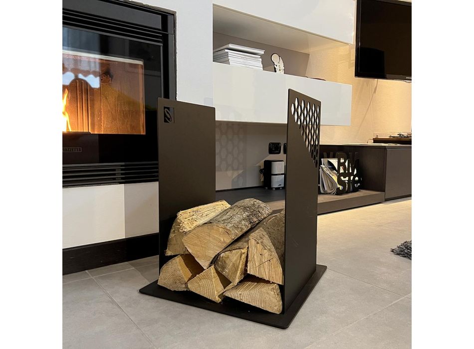 Support bois de chauffage moderne en acier noir pour l'intérieur - Scirocco Viadurini