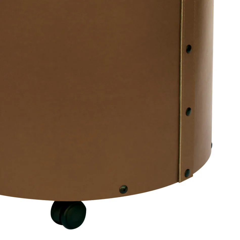 Porte-bûches rond en éco-cuir avec roulettes Made in Italy - Caméléon Viadurini