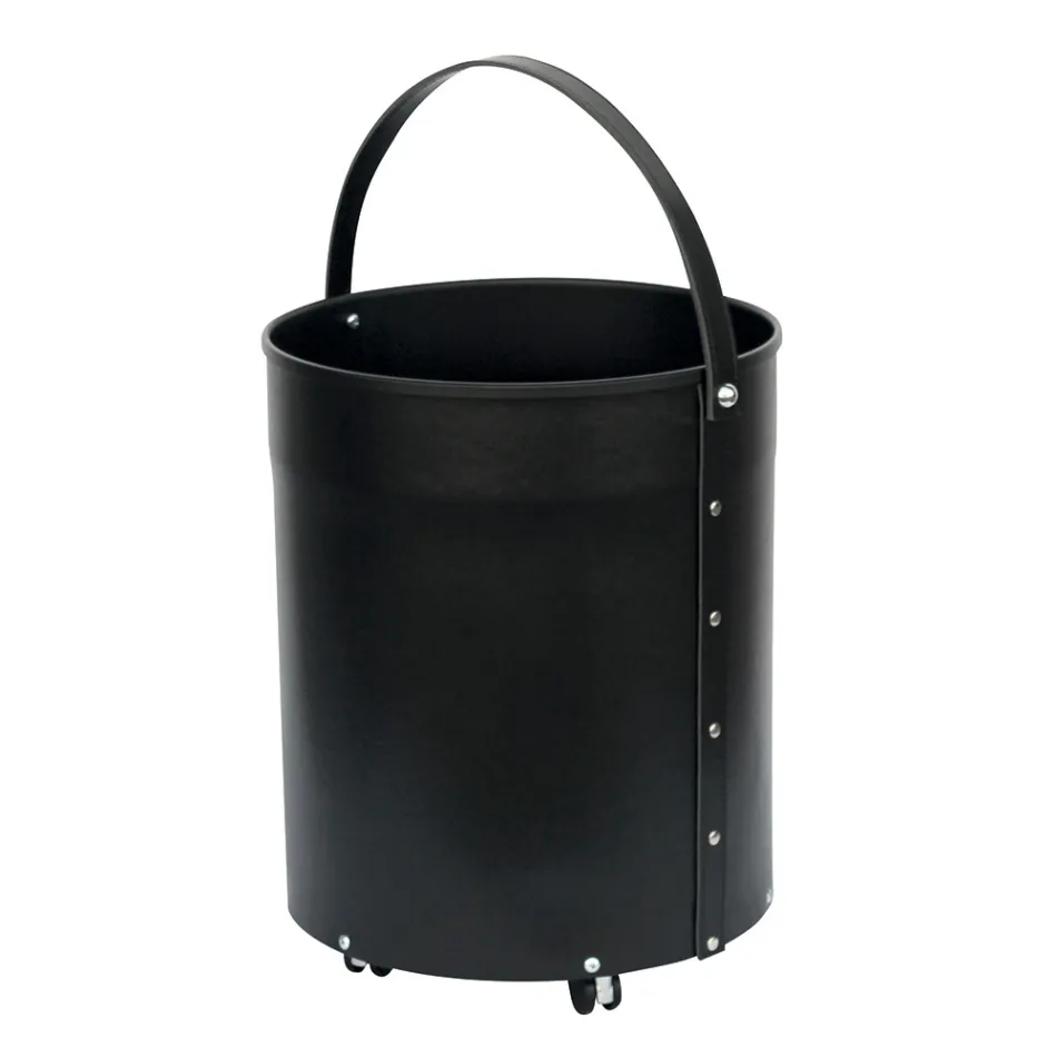 Porte-bûches rond en éco-cuir avec roulettes Made in Italy - Caméléon Viadurini