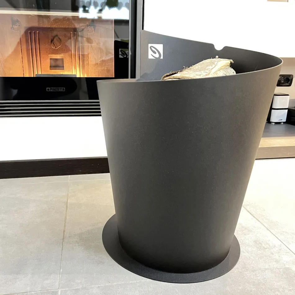 Porte-bûches rond en bois pour intérieur en acier noir design moderne italien - Favonio Viadurini