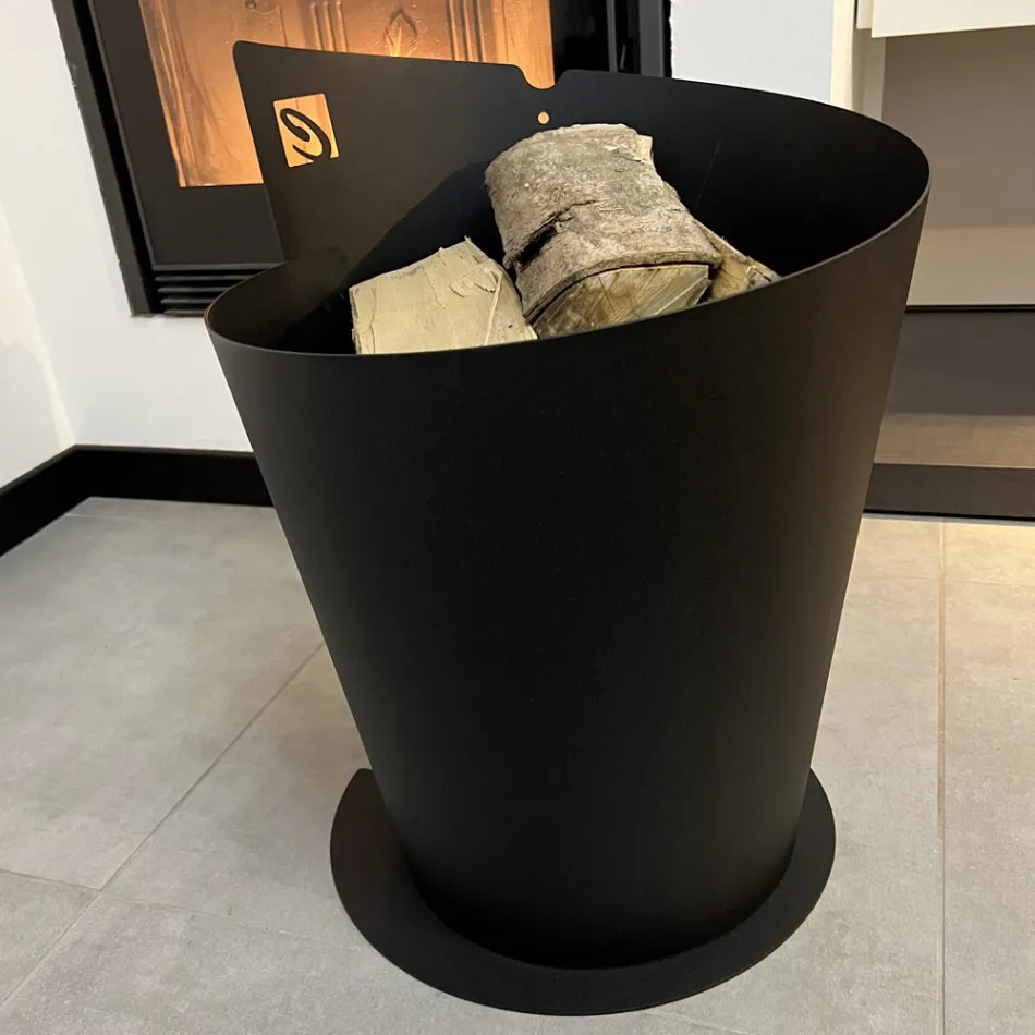 Porte-bûches rond en bois pour intérieur en acier noir design moderne italien - Favonio Viadurini