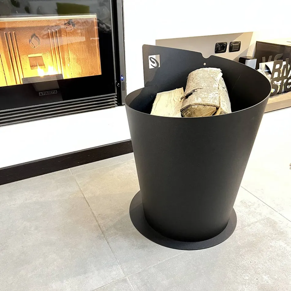 Porte-bûches rond en bois pour intérieur en acier noir design moderne italien - Favonio Viadurini