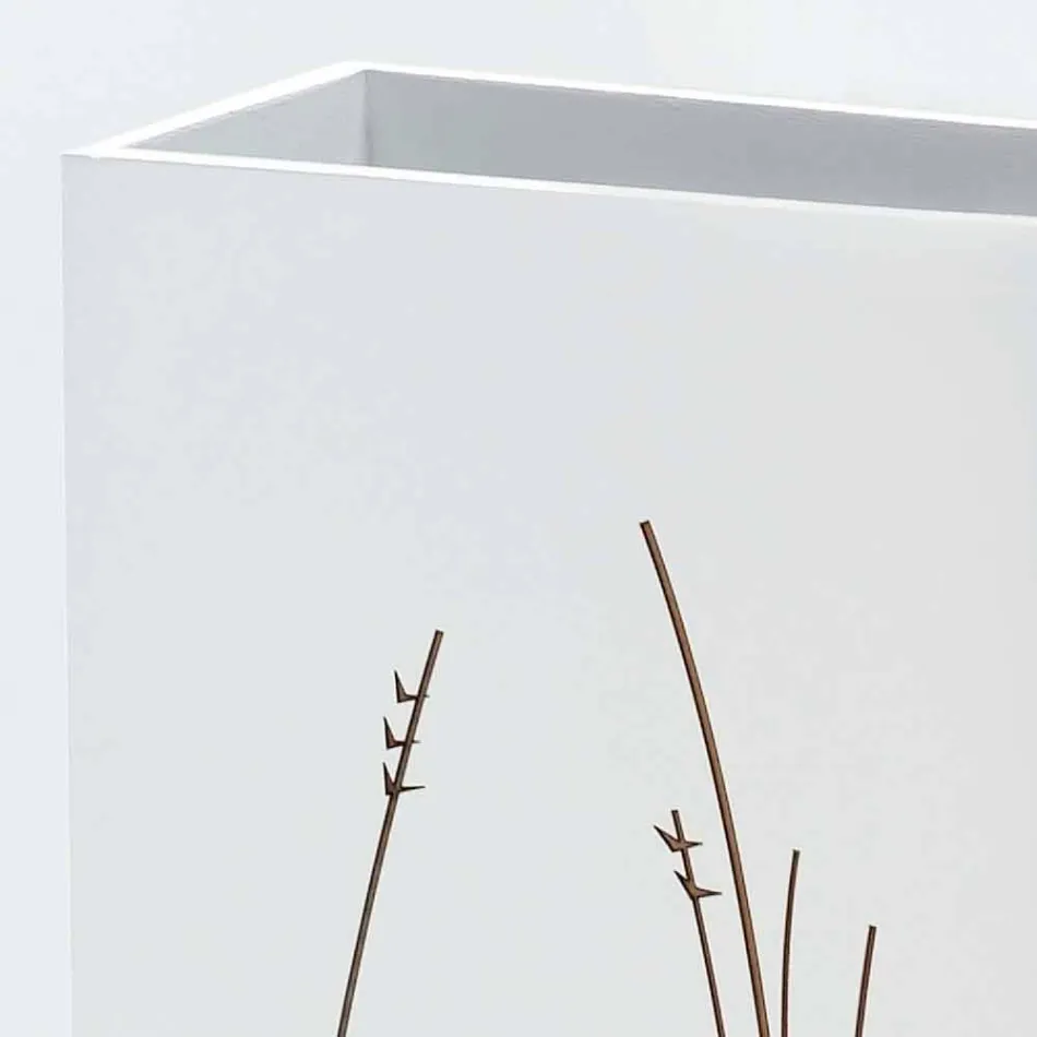 Porte-parapluies blanc en bois décoré design moderne rectangulaire - filigrane Viadurini