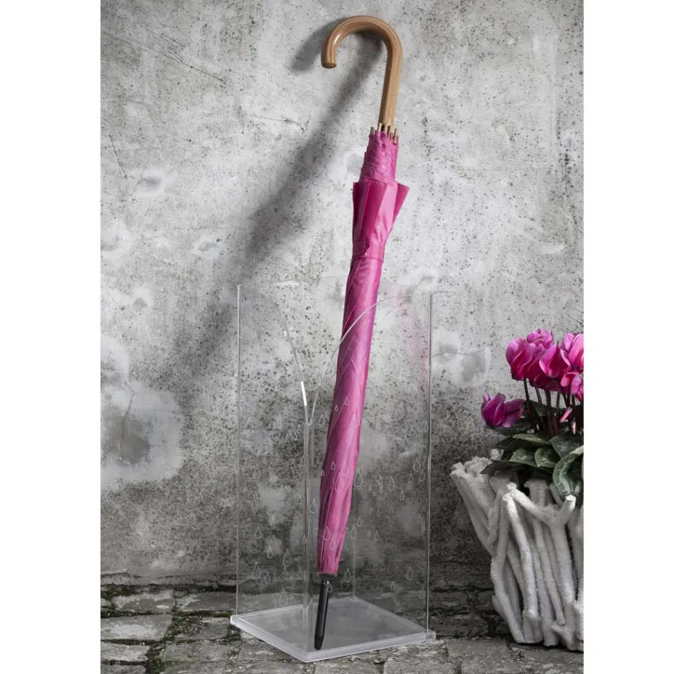 Porte-parapluie en cristal acrylique transparent décoré au laser - Versio Viadurini
