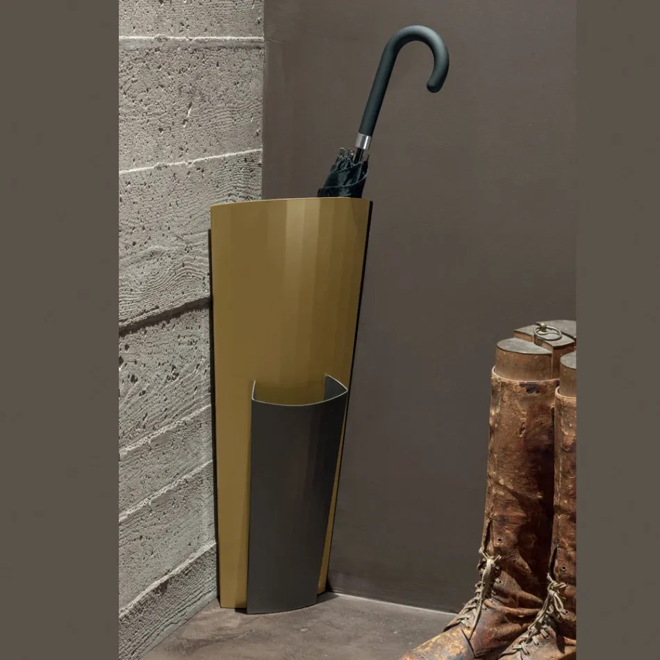 Porte-parapluie en tôle peinte or et bronze Made in Italy - Azalea Viadurini