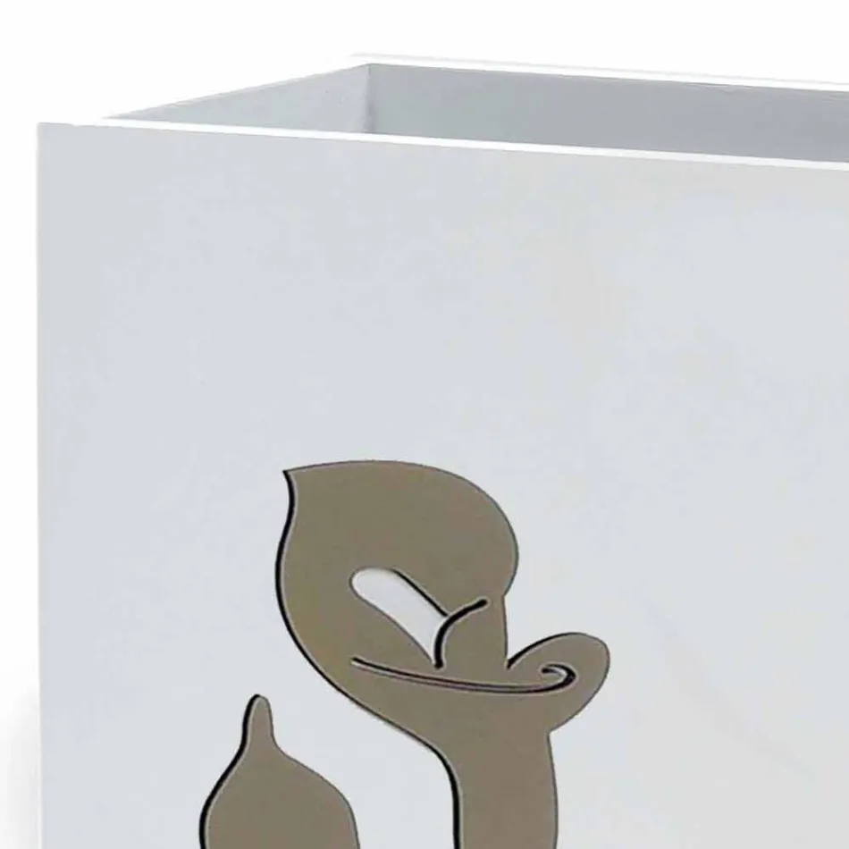 Porte-parapluie en bois blanc design moderne avec décorations florales - Caracalla Viadurini