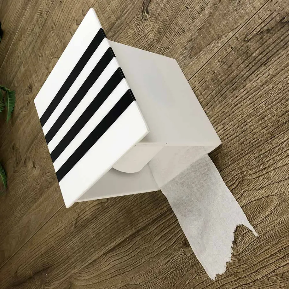 Porte-rouleau de salle de bain en Corian blanc ou avec inserts noirs Design italien - Elono Viadurini