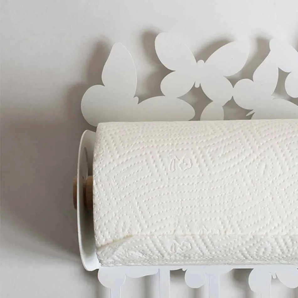 Porte-rouleau mural en fer blanc ou beige fabriqué en Italie - Leiden Viadurini