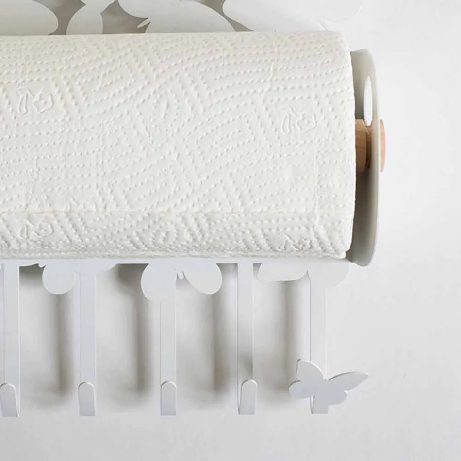 Porte-rouleau mural en fer blanc ou beige fabriqué en Italie - Leiden Viadurini