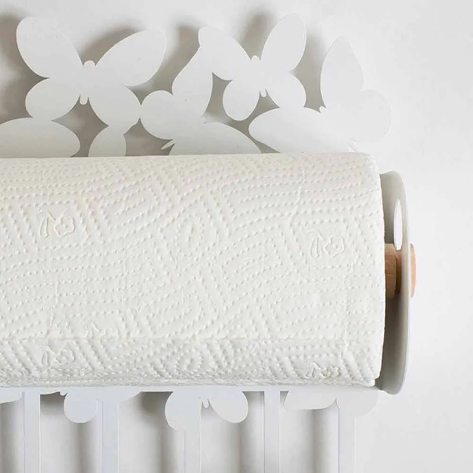 Porte-rouleau mural en fer blanc ou beige fabriqué en Italie - Leiden Viadurini