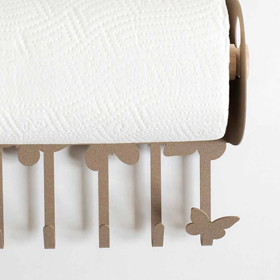 Porte-rouleau mural en fer blanc ou beige fabriqué en Italie - Leiden Viadurini