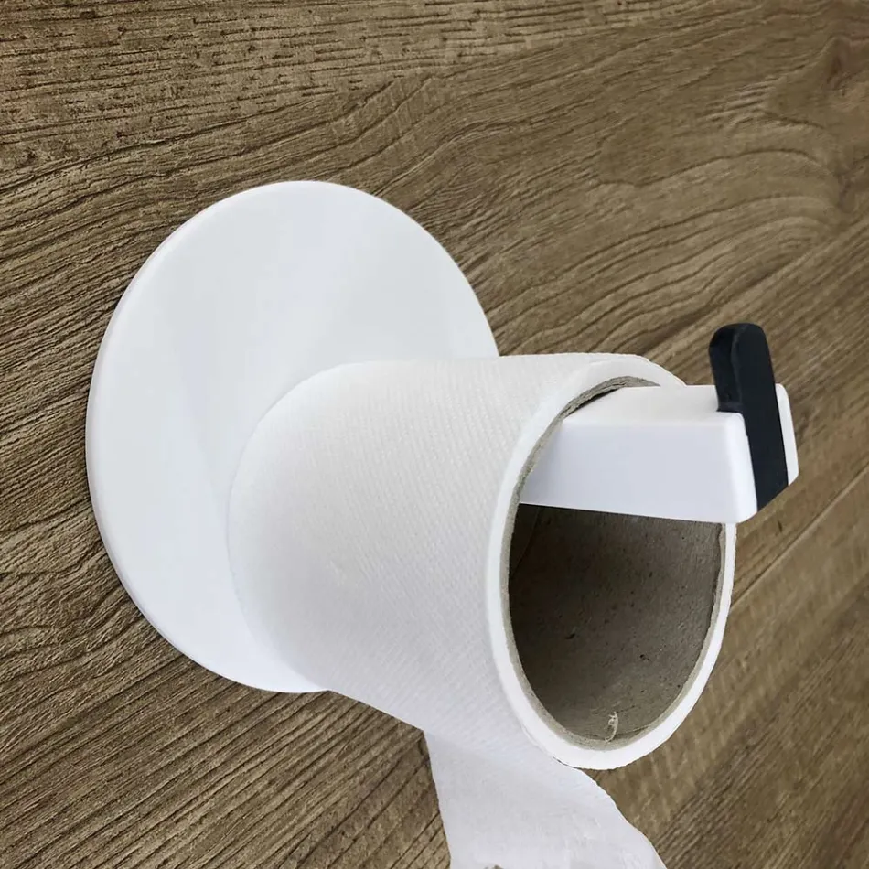 Porte-rouleau papier toilette en corian blanc ou avec insert noir, fabriqué en Italie - Elono Viadurini