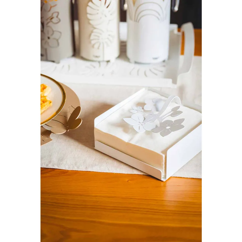 Porte-serviettes moderne à fleurs basses en fer bleu, blanc ou boue - Marken Viadurini