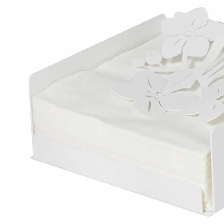 Porte-serviettes moderne à fleurs basses en fer bleu, blanc ou boue - Marken Viadurini