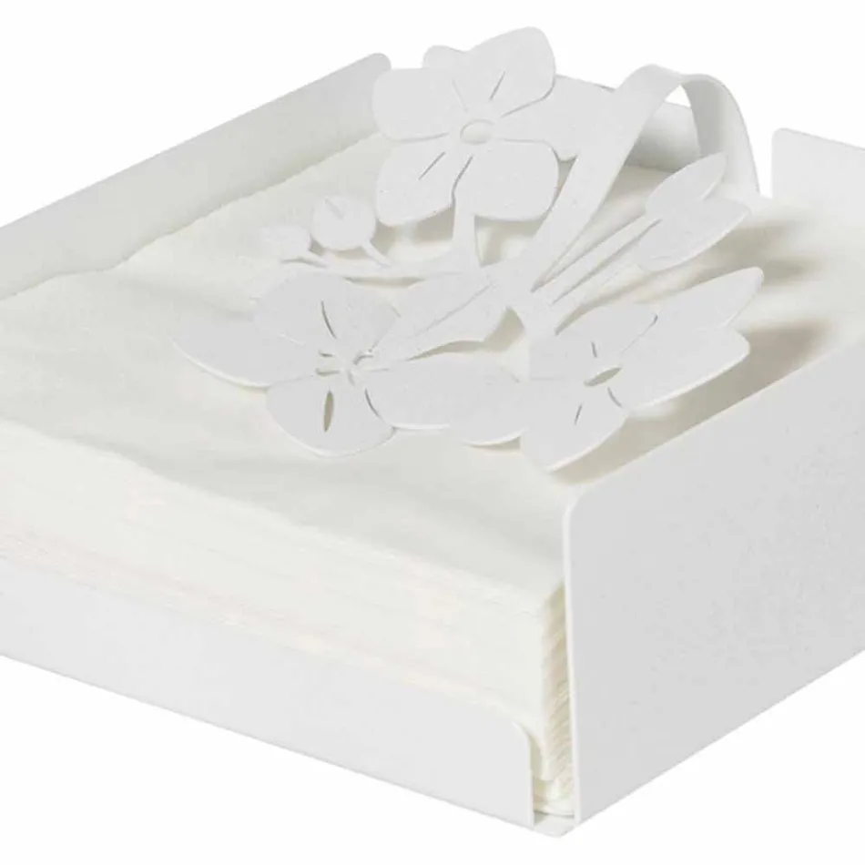 Porte-serviettes moderne à fleurs basses en fer bleu, blanc ou boue - Marken Viadurini