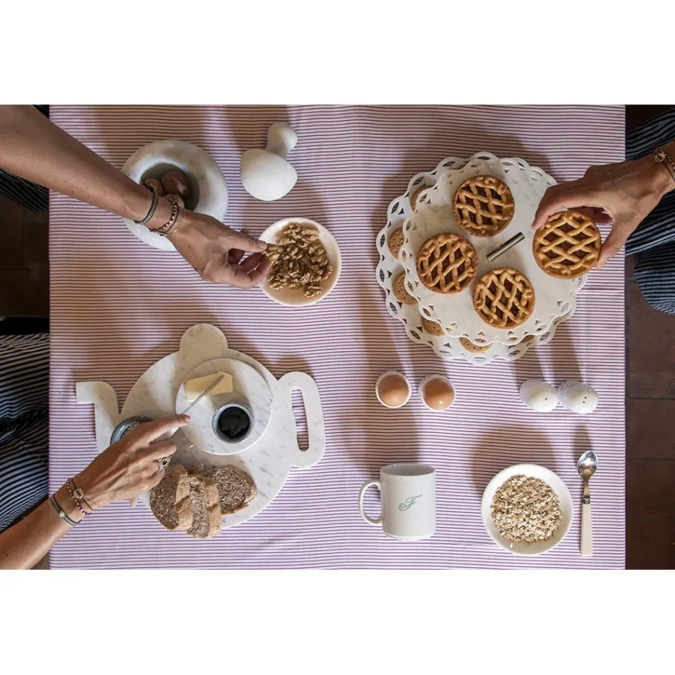 Coquetier Design en Marbre de Carrare Blanc Fabriqué en Italie, 2 Pièces - Picca Viadurini