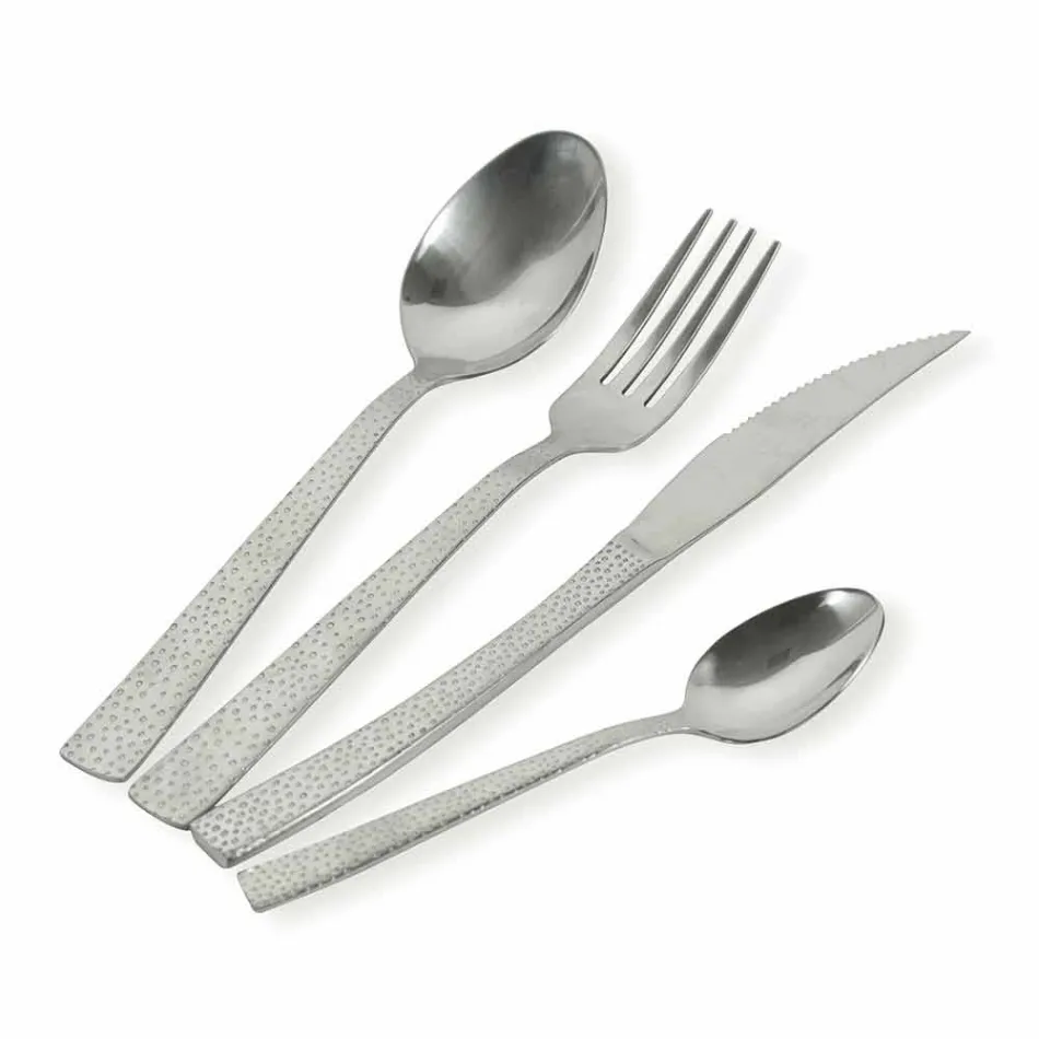 Couverts de service design 24 pièces en acier effet écaille de tortue - Rockpos Viadurini