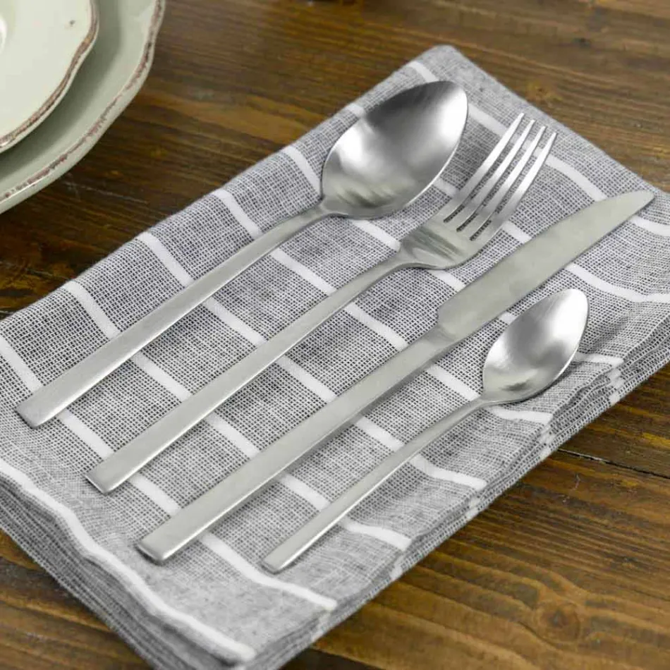 Couverts de service design en acier satiné, 24 pièces - Fayette Viadurini