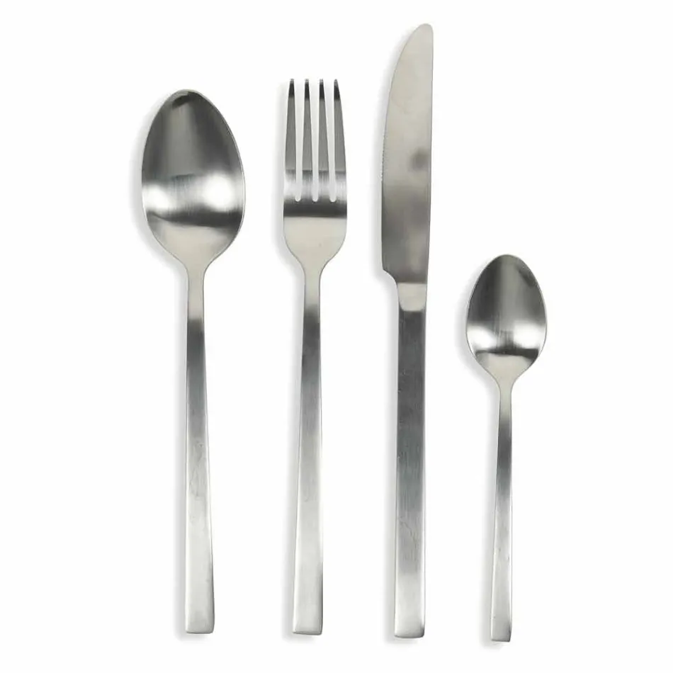 Couverts de Service Design en Acier Satiné 24 Pièces Complet - Fayettepos Viadurini