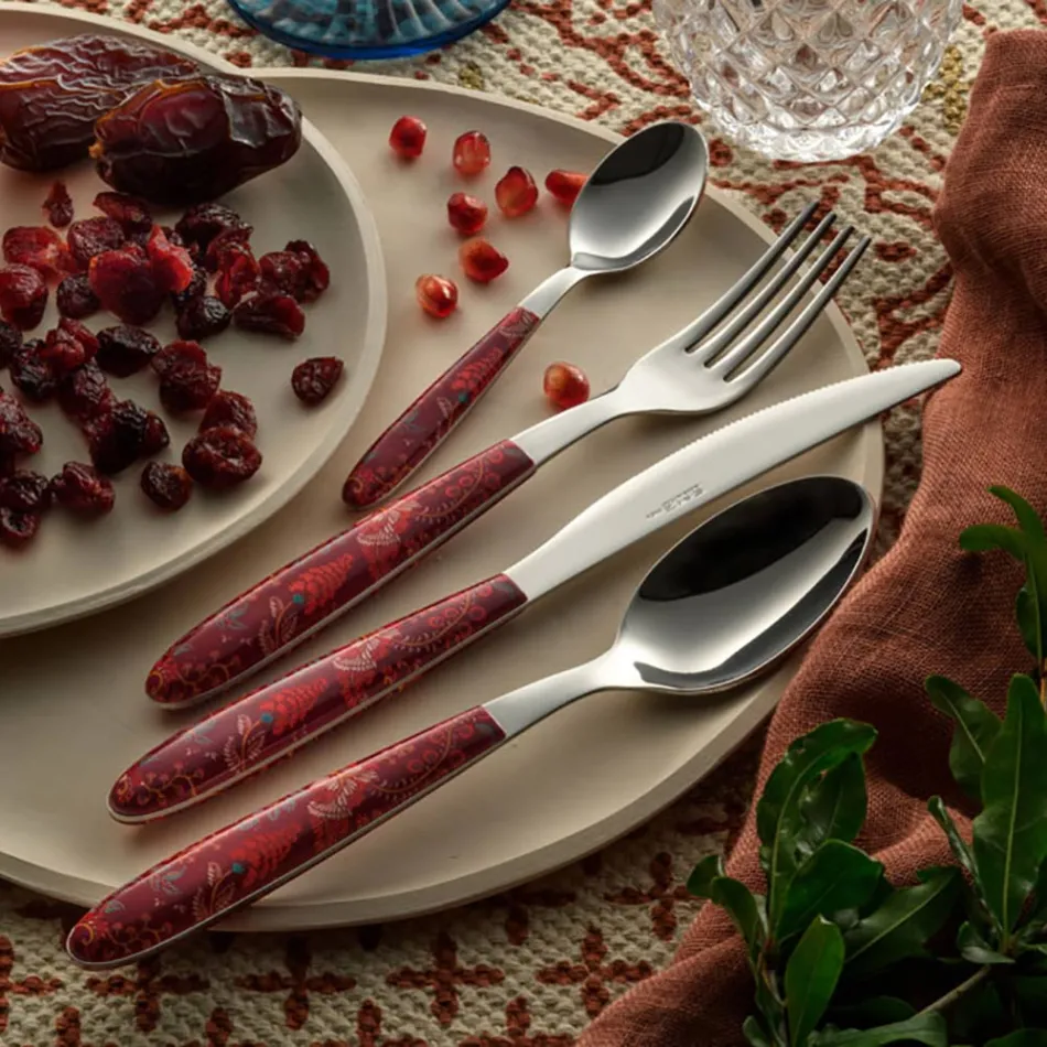 Couverts Acier et Plastique Décor Arabesque Coloré 24 Pcs - Alessandra Viadurini