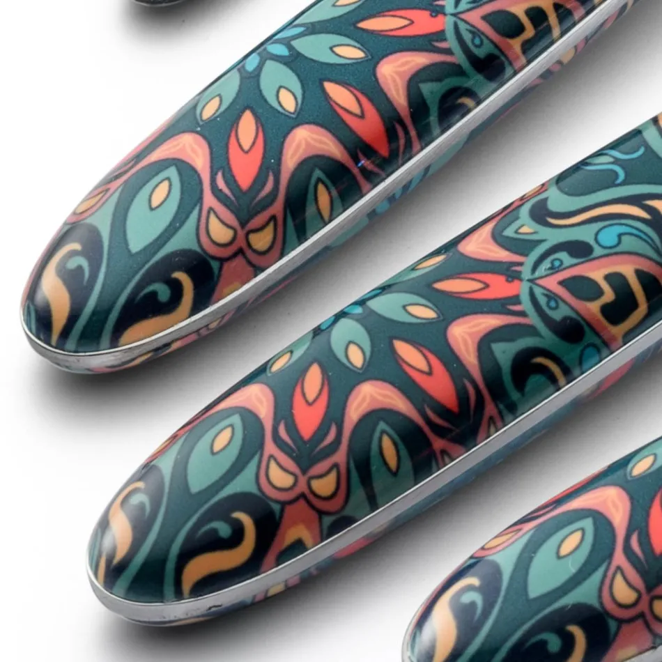 Couverts Acier et Plastique Décor Floral Coloré 24 Pcs - Alessandra Viadurini