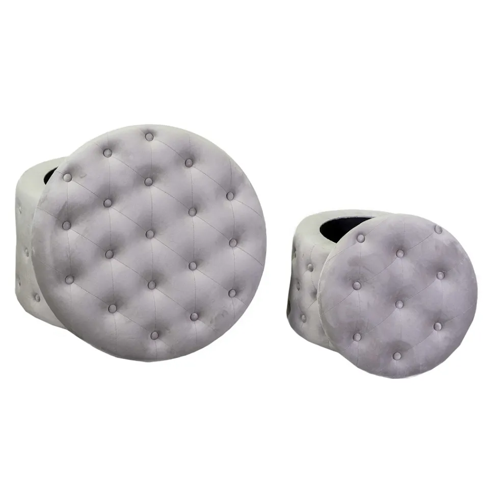 Pouf avec récipient recouvert de velours capitonné avec boutons - Arcipelago Viadurini