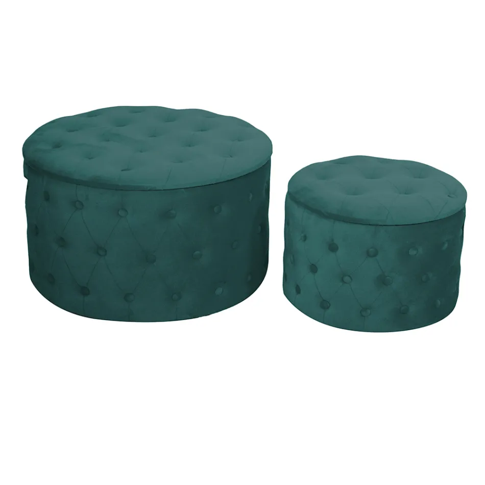 Pouf avec récipient recouvert de velours capitonné avec boutons - Arcipelago Viadurini