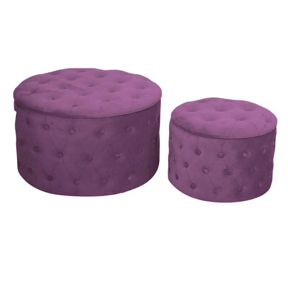 Pouf avec récipient recouvert de velours capitonné avec boutons - Arcipelago Viadurini