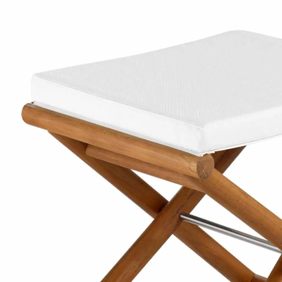 Pouf d'extérieur en bois naturel ou noir mat et coussin, fabriqué en Italie - Suzana Viadurini