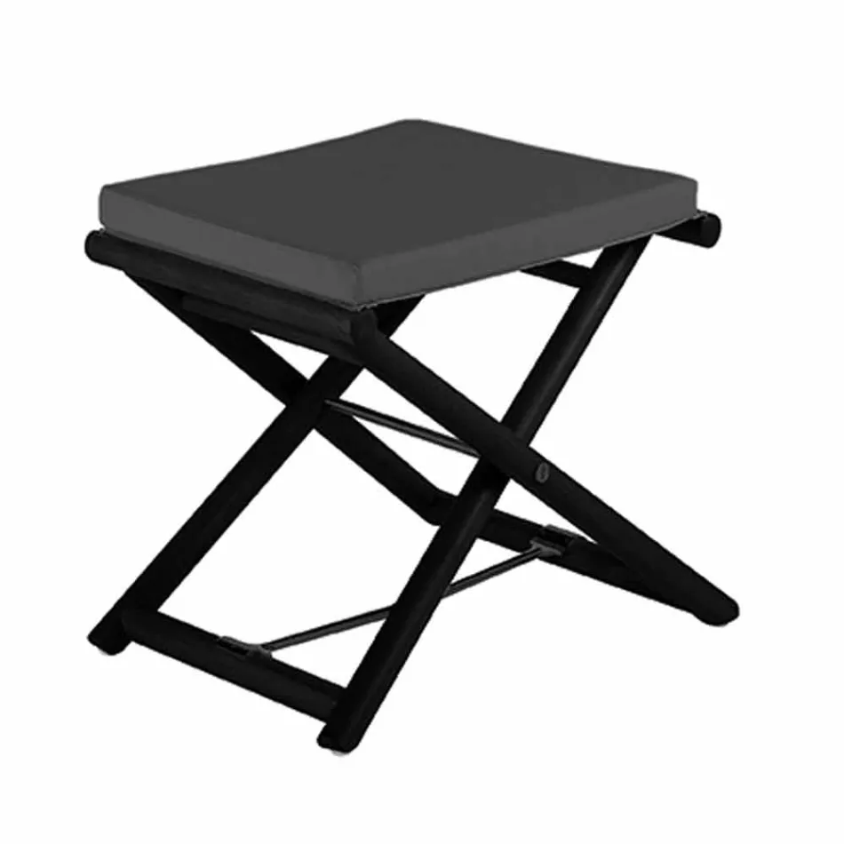 Pouf d'extérieur en bois naturel ou noir mat et coussin, fabriqué en Italie - Suzana Viadurini