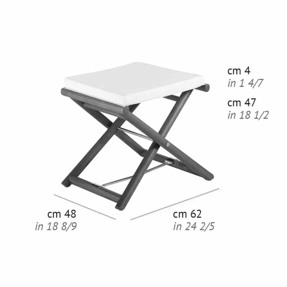Pouf d'extérieur en bois naturel ou noir mat et coussin, fabriqué en Italie - Suzana Viadurini