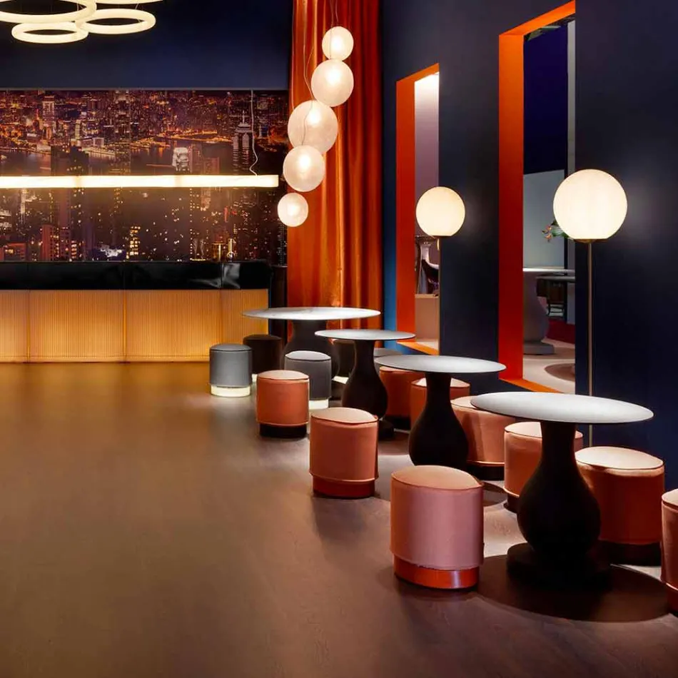 Pouf d'extérieur en polyéthylène et tissu ou cuir - Mara Slide Viadurini