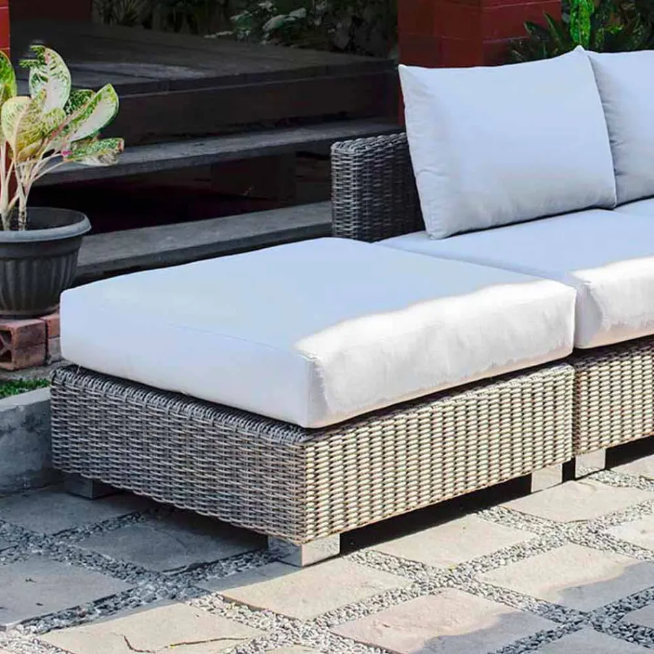 Extérieur moderne en pouf gris-taupe Jaco polyéthylène, fait main Viadurini