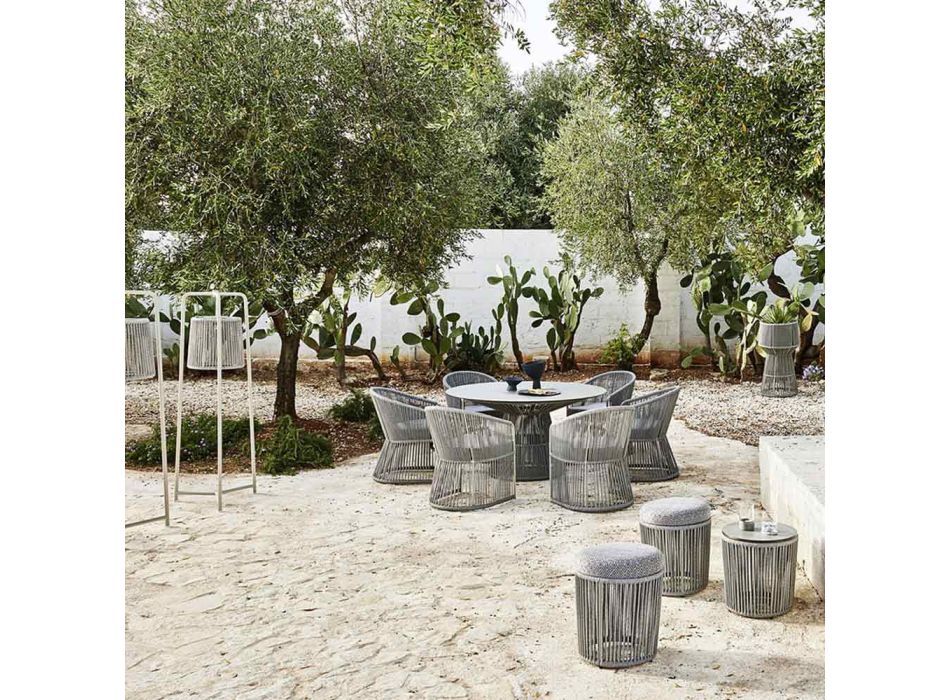 Pouf de jardin avec panier en aluminium et tissage - Tibidabo by Varaschin Viadurini