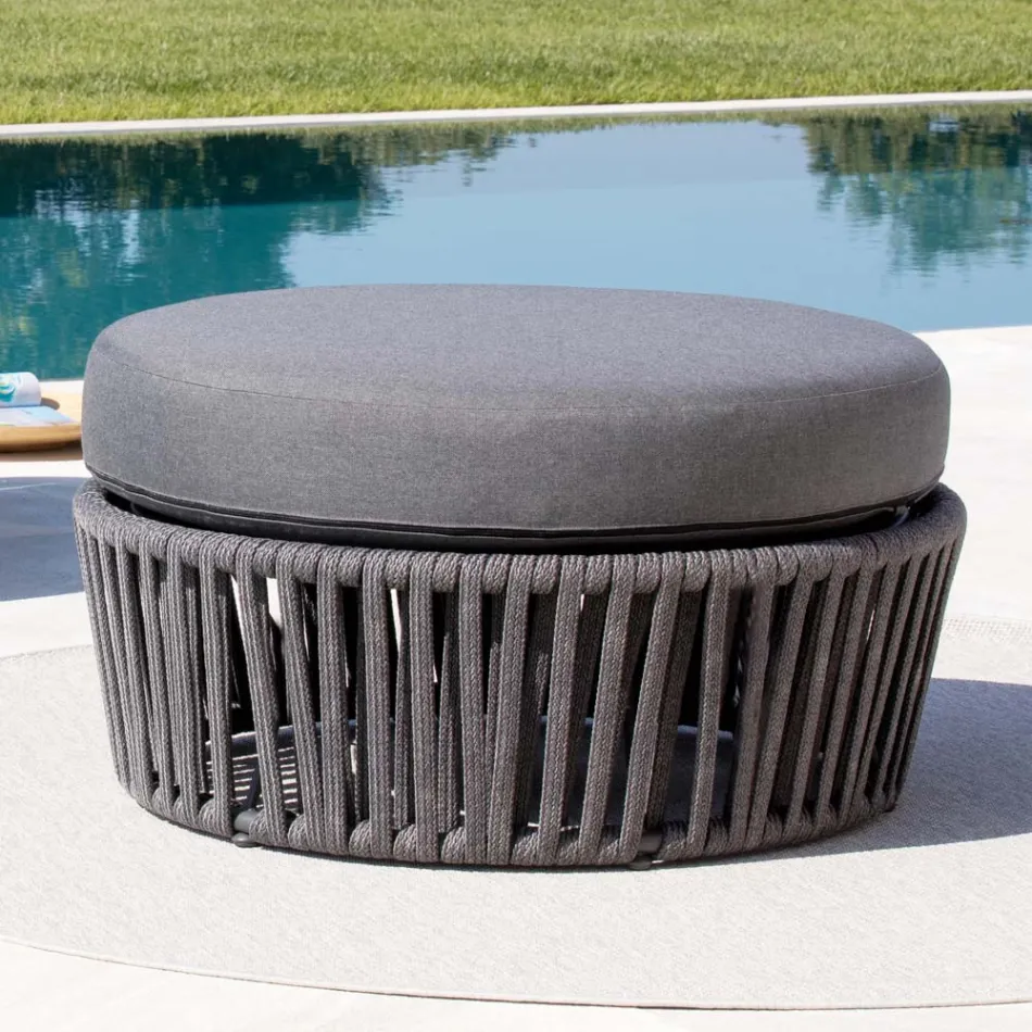 Pouf de jardin en acier et coussin en corde inclus Made in Italy - Bronn Viadurini