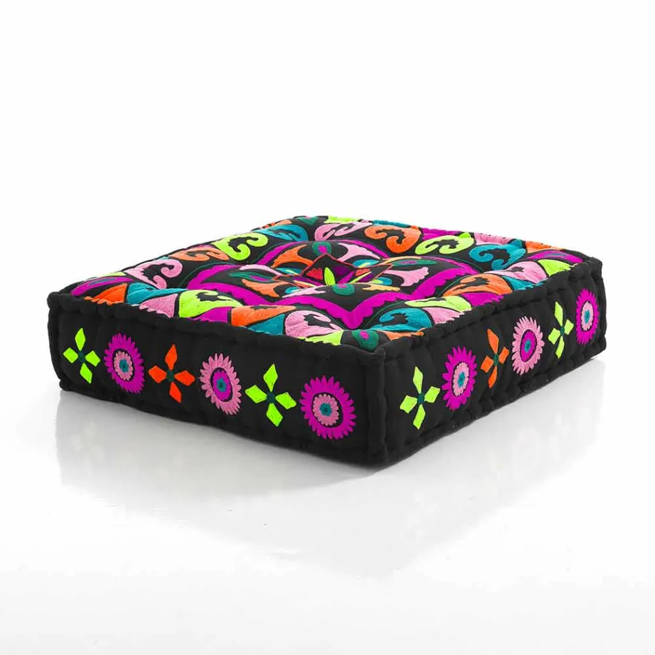Pouf carré ethnique en tissu patchwork ou velours - Fibre Viadurini