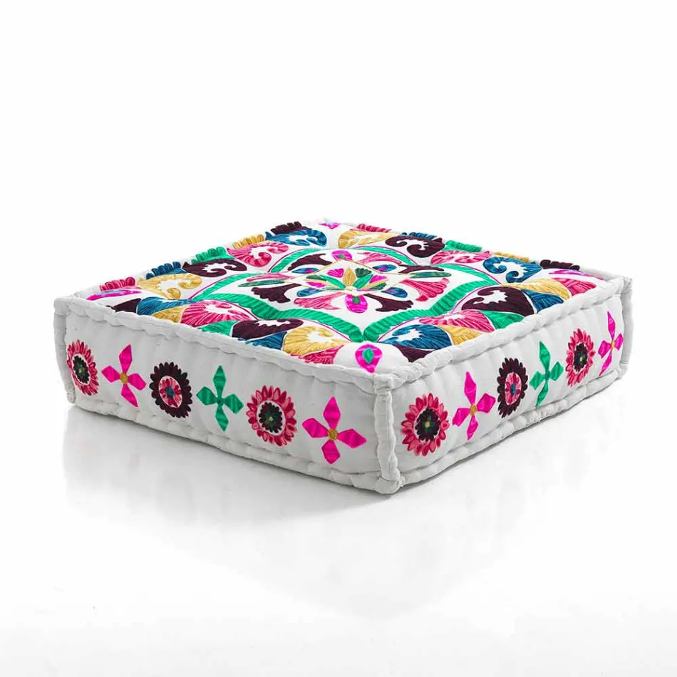 Pouf carré ethnique en tissu patchwork ou velours - Fibre Viadurini