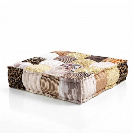 Pouf carré ethnique en tissu patchwork ou velours - Fibre Viadurini