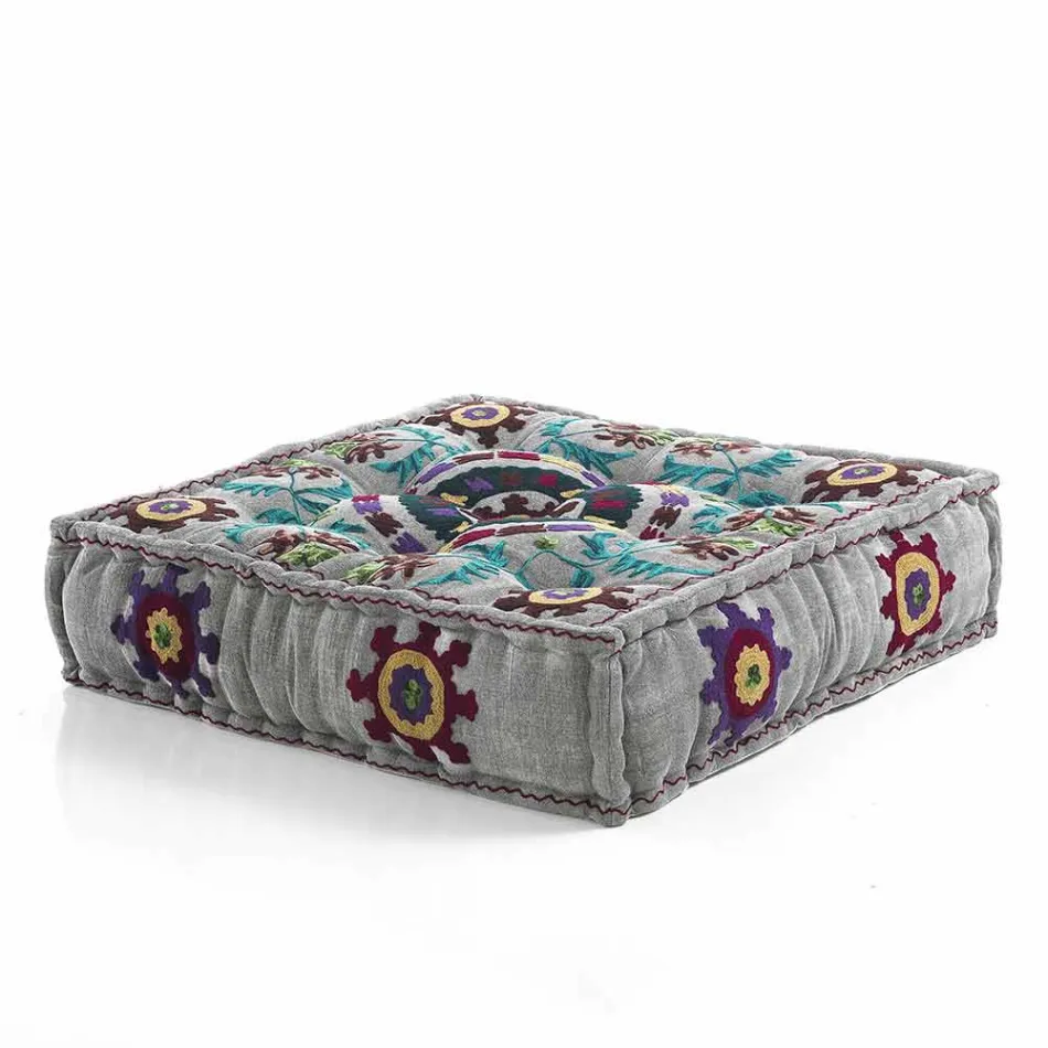 Pouf carré ethnique en tissu patchwork ou velours - Fibre Viadurini