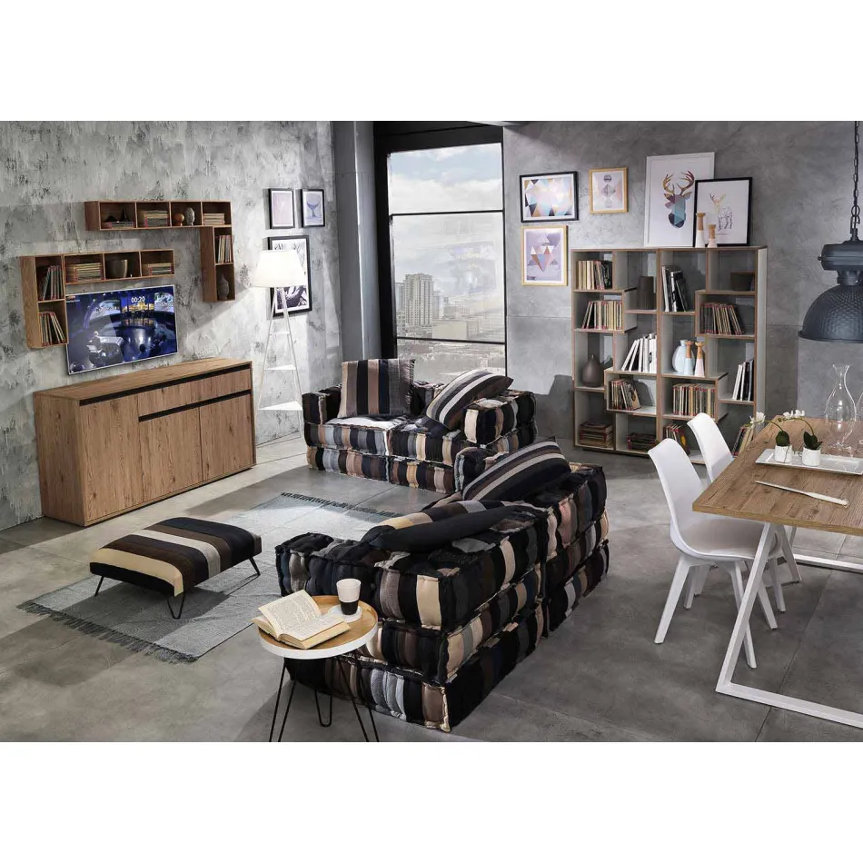 Pouf carré ethnique en tissu patchwork ou velours - Fibre Viadurini