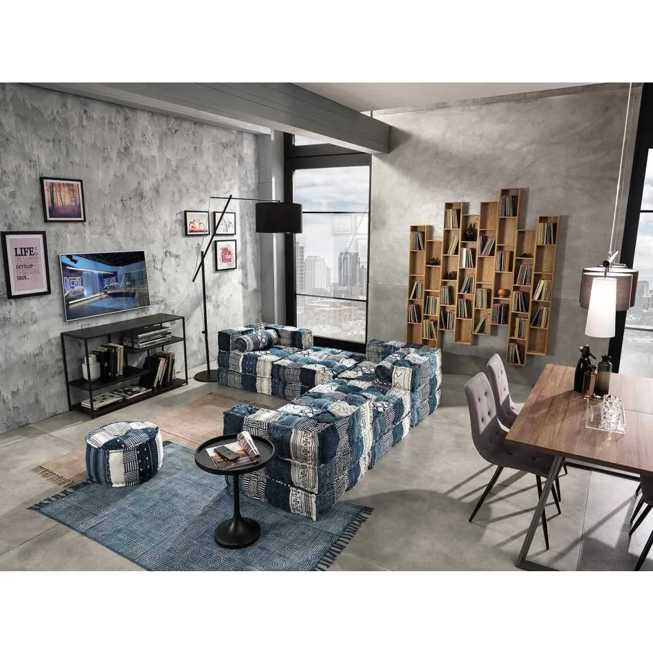 Pouf carré ethnique en tissu patchwork ou velours - Fibre Viadurini