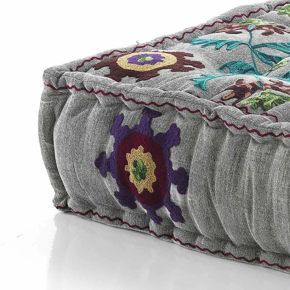 Pouf carré ethnique en tissu patchwork ou velours - Fibre Viadurini