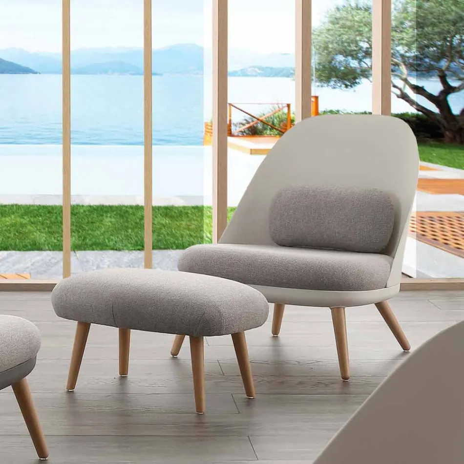 Pouf design en bois de hêtre et tissu moderne fabriqué en Italie Arezzo Viadurini