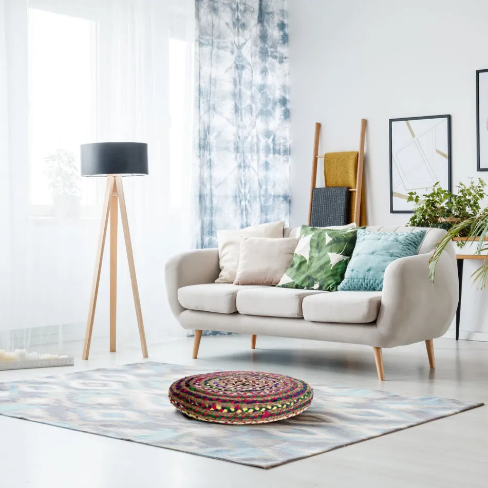 Pouf en Jute et Polystyrène de 2 Tailles Différentes - Rouille Viadurini