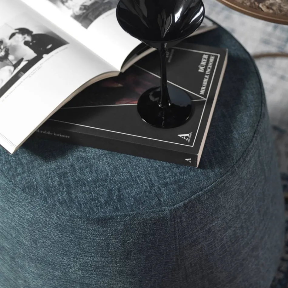 Pouf Ottoman Rond pour le Salon en Chenille Colorée 3 Tailles - Evelyne Viadurini