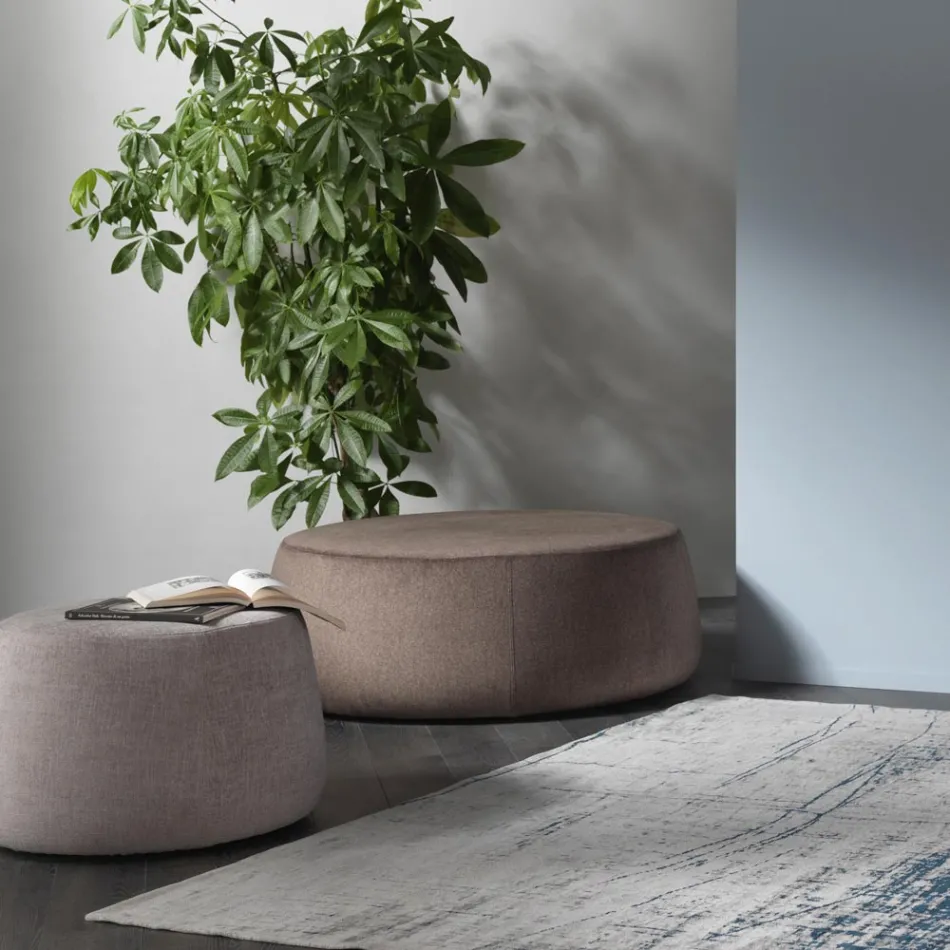 Pouf Ottoman Rond pour le Salon en Chenille Colorée 3 Tailles - Evelyne Viadurini