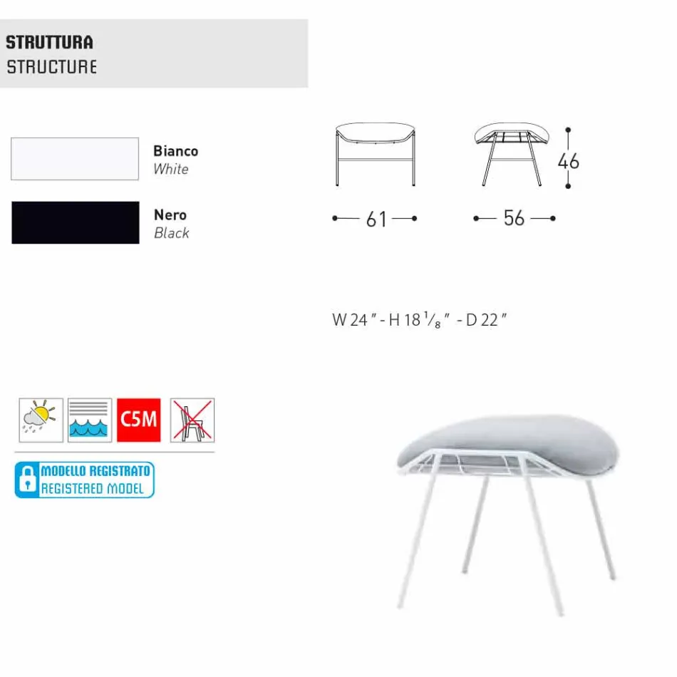 Pouf / repose-pieds d'extérieur Varaschin Summer en tissu et acier Viadurini