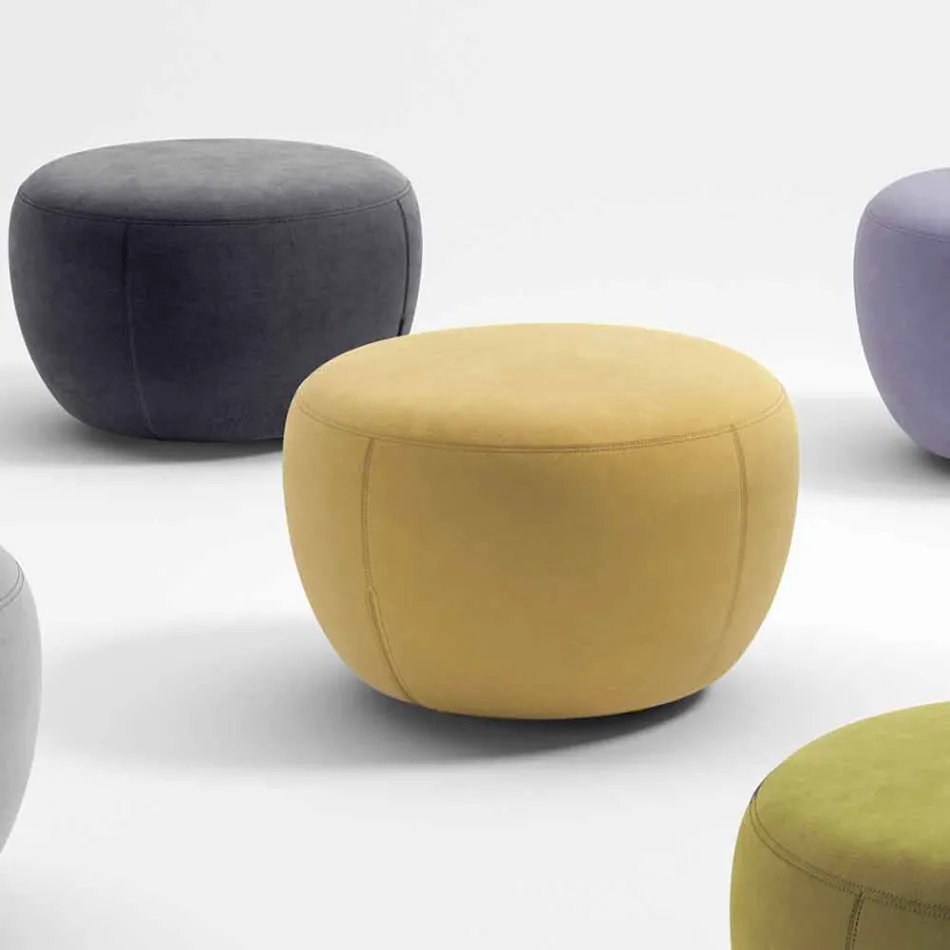 Pouf Repose-Pieds Rond Recouvert de Tissu Fabriqué en Italie - Gigno Viadurini