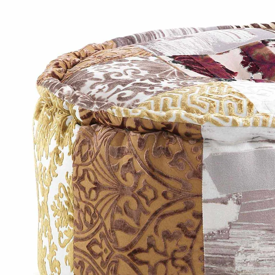 Pouf rond de design ethnique en tissu patchwork ou velours - Fibre Viadurini